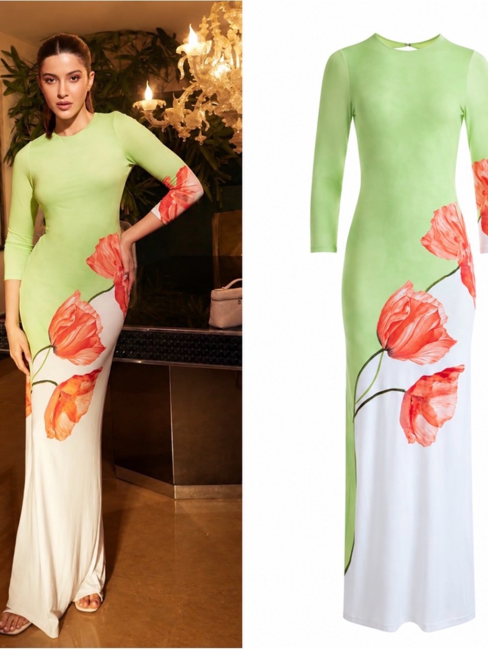 Alice + Olivia Green & White Floral Maxi Dress Size 2 NWT Retail $595